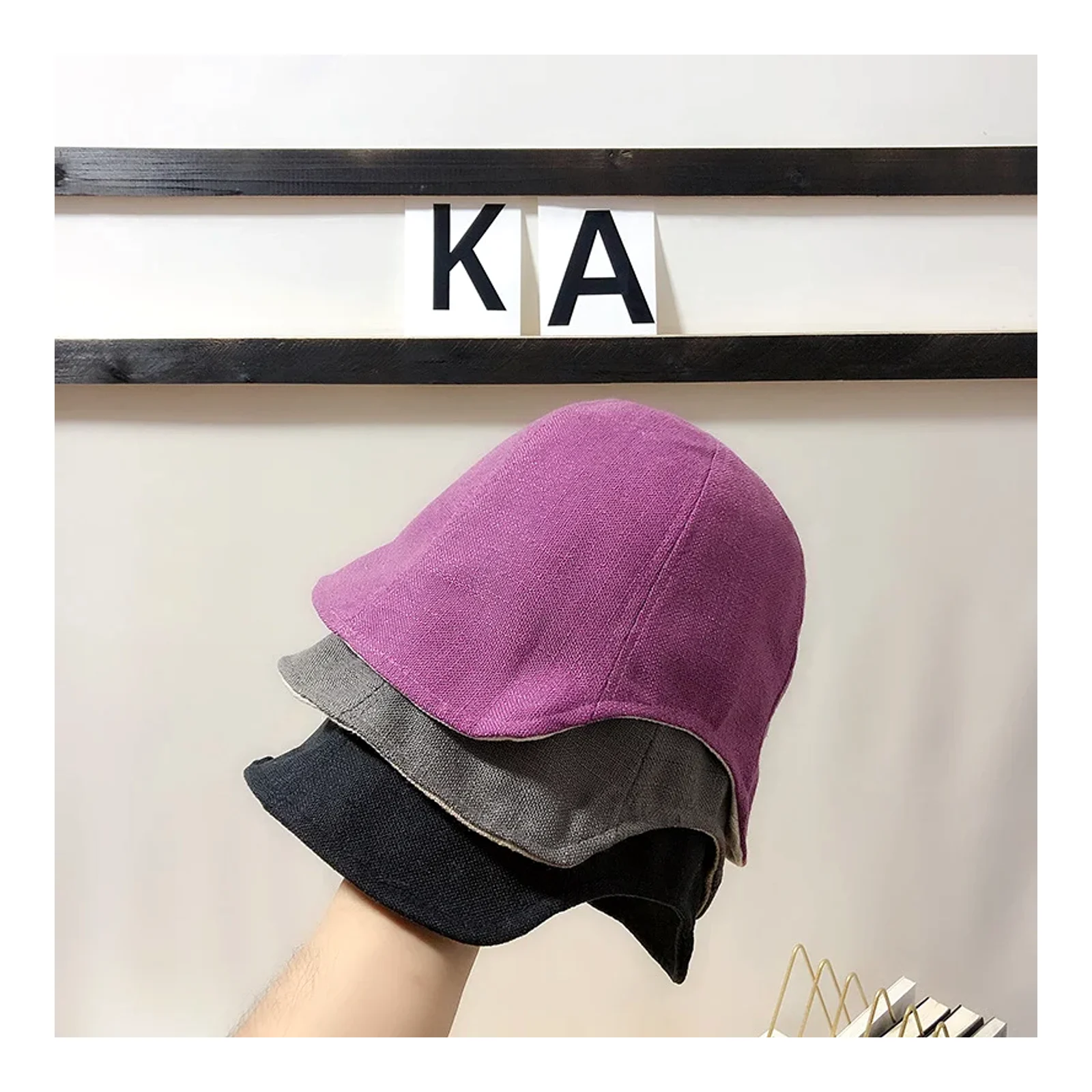 Mũ bucket đi biển mùa hè phong cách Nhật Bản bằng vải lanh cotton cho nữ, phiên bản Hàn Quốc ins, dễ phối đồ, thường ngày, đội hai mặt, màu tím