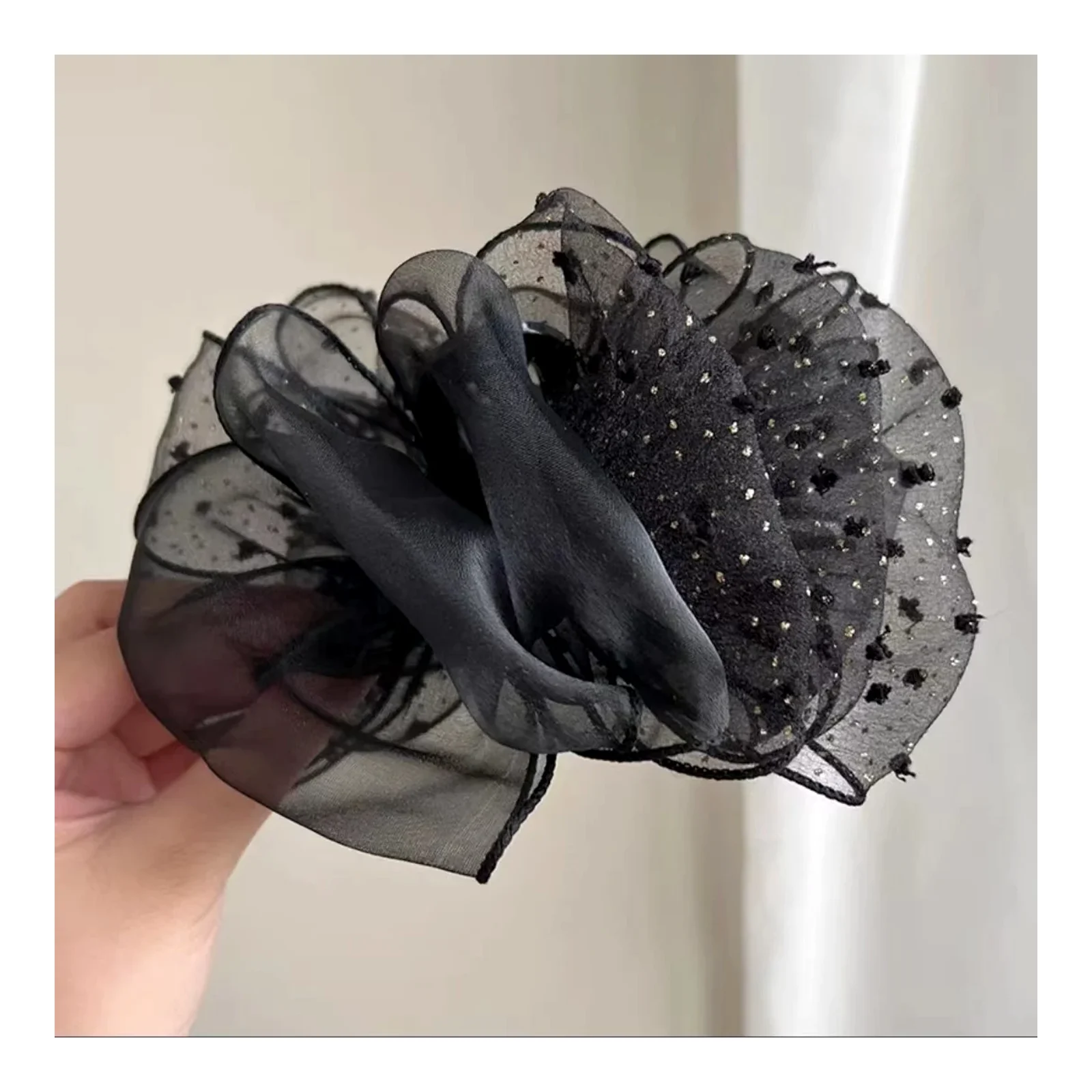 Polka dot two-tone mesh hair claw clip for women, bubble cloud bow shark clip hair accessory