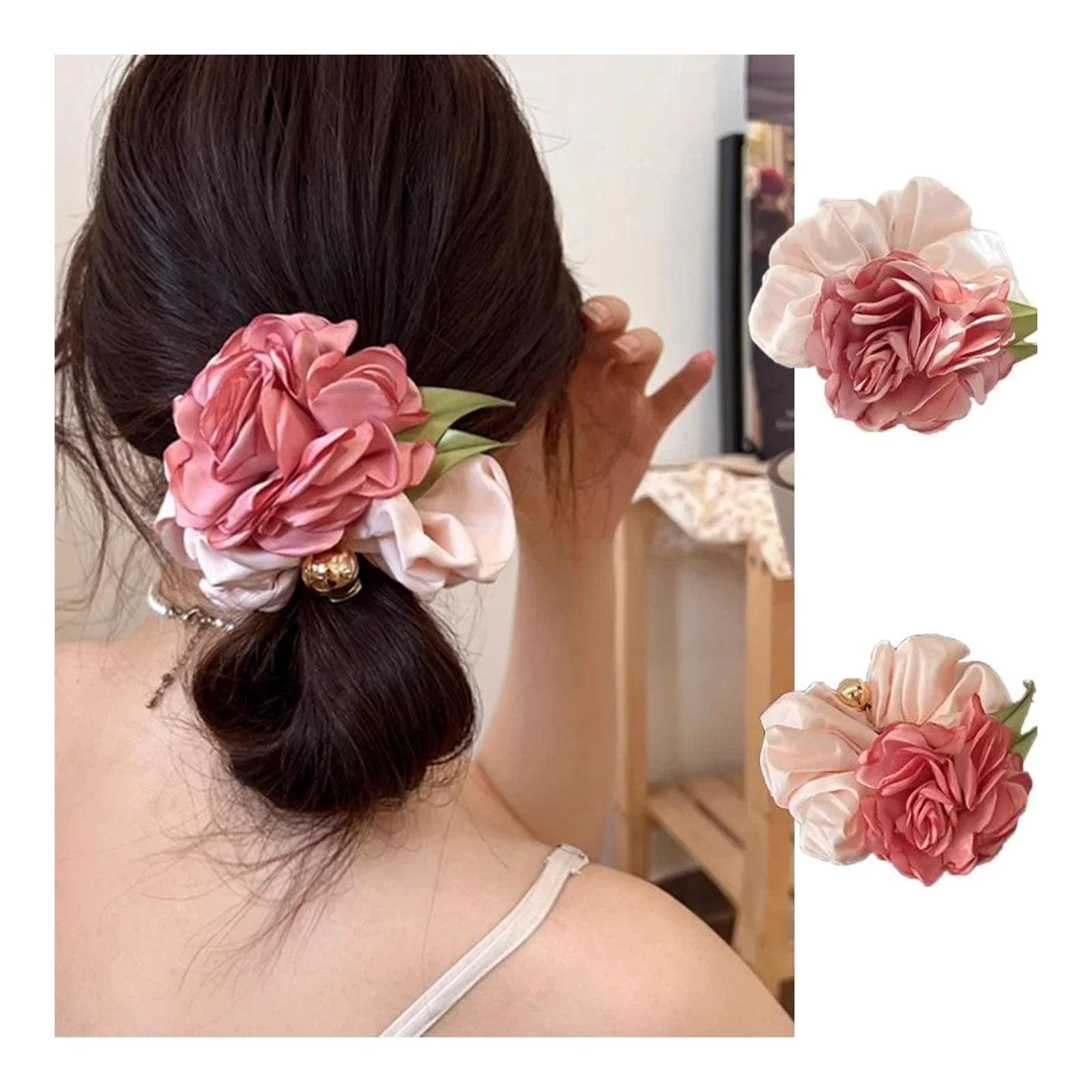 Rose flower scrunchie camellia hair tie floral retro girly hair band hair rope