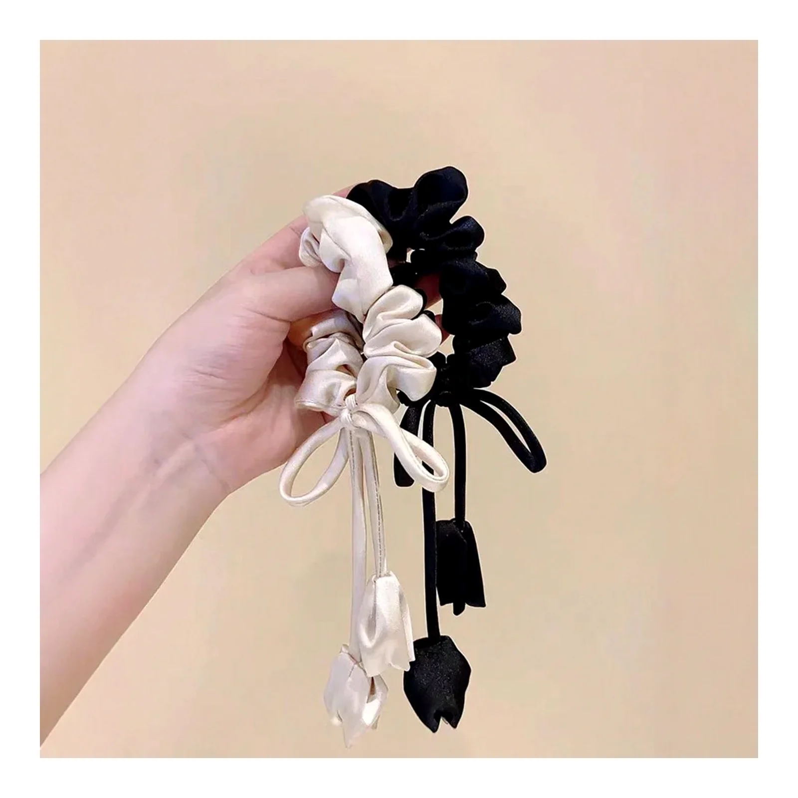 Korean-style tulip ribbon scrunchie, fragrant style tassel hair tie, fabric hair rope hair accessory