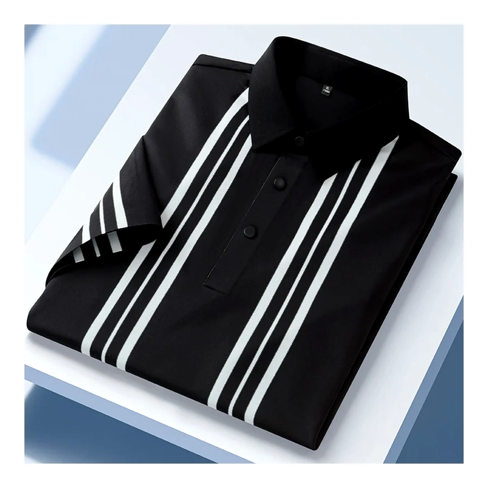 เสื้อโปโลแขนสั้นผ้าไหมน้ำแข็งไร้รอยต่อสำหรับผู้ชาย