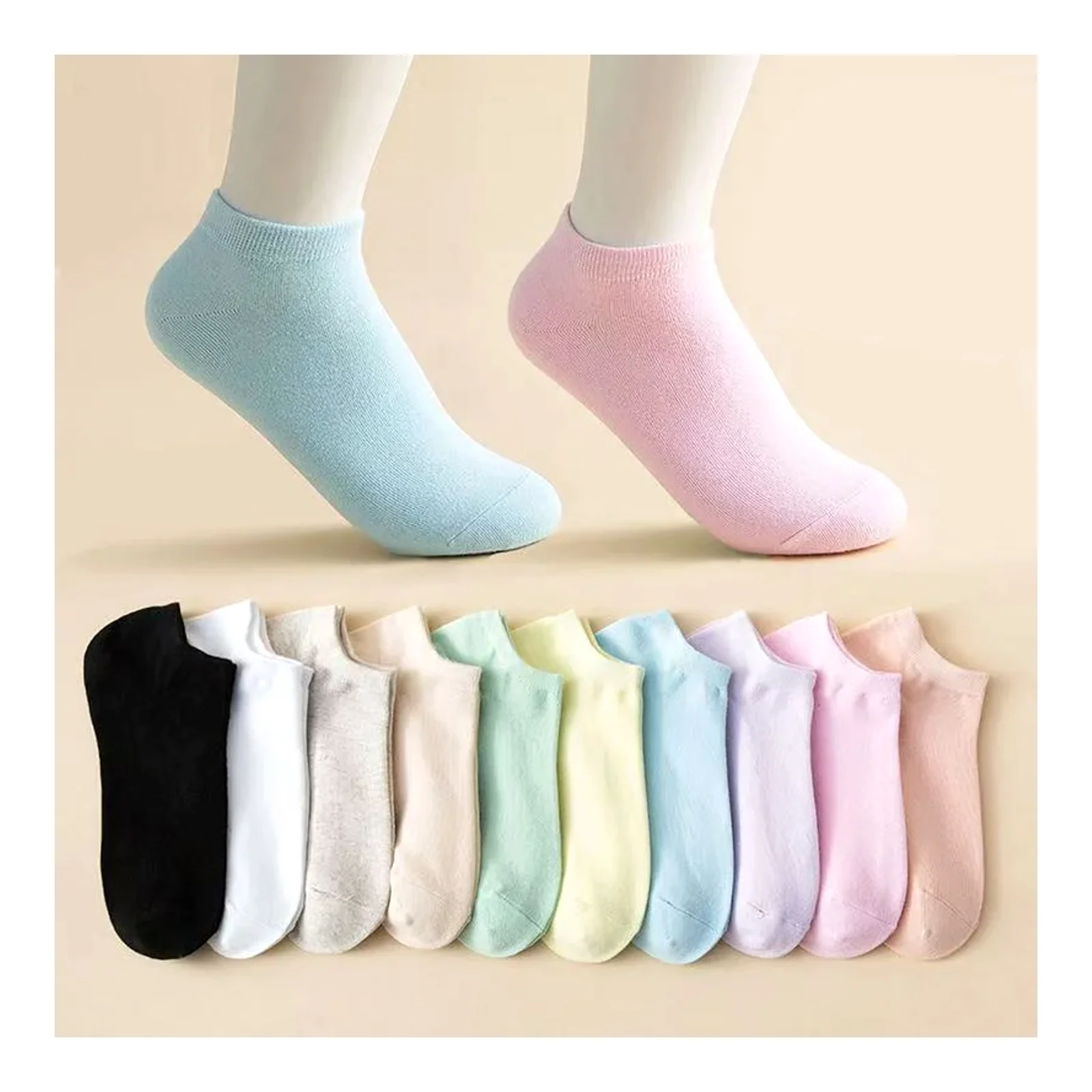 จัดการสีขาด ถุงเท้าผู้หญิงกันกลิ่น ถุงเท้าสั้นแบบบางสำหรับฤดูใบไม้ผลิและฤดูร้อน สีพื้นเรียบ เข้ากับทุกชุด กันขุย ถุงเท้าเรือสำหรับผู้หญิง