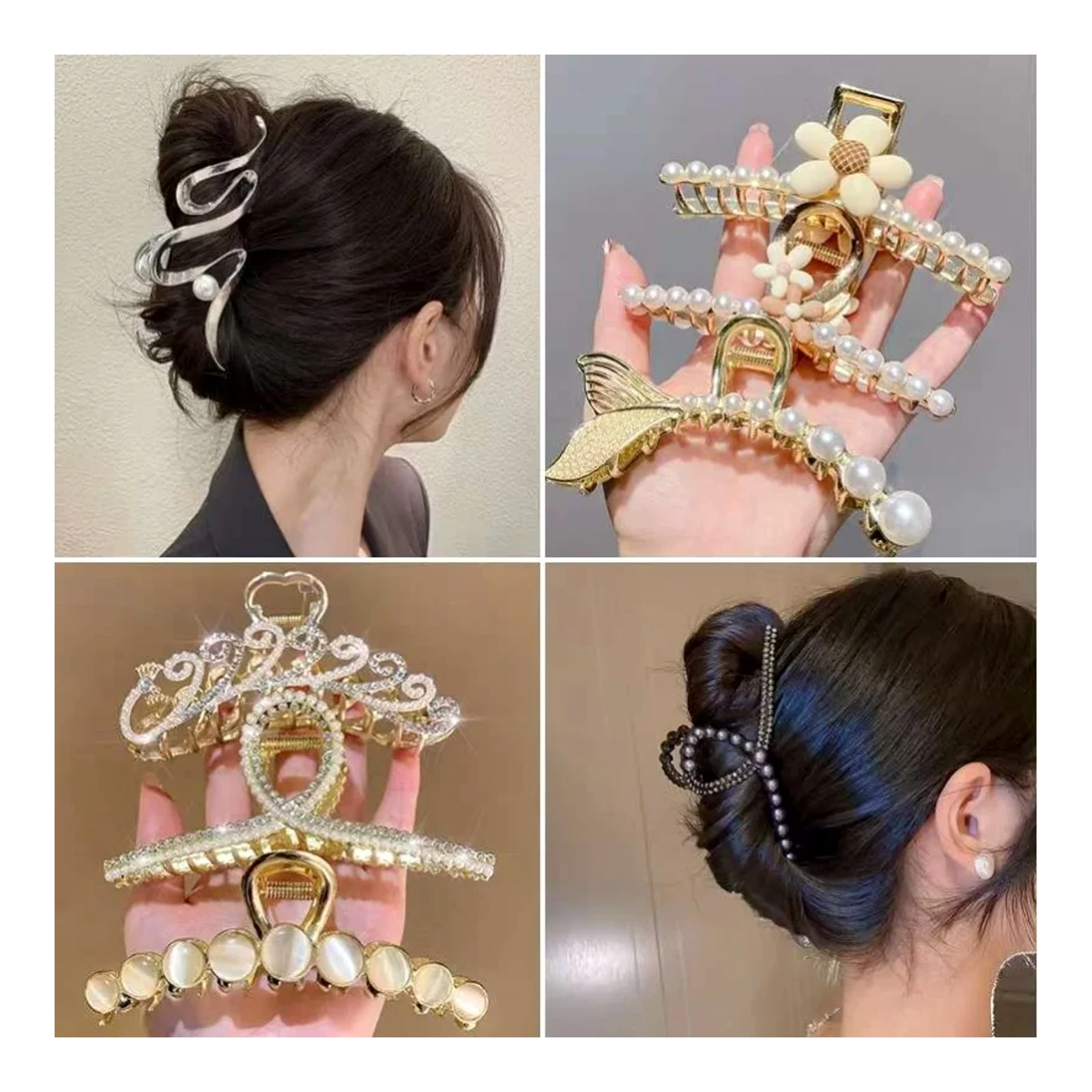 Korean hair clip headpiece metal large hair claw clip pearl hairpin hair accessory back of head elegant shark clip hair grab