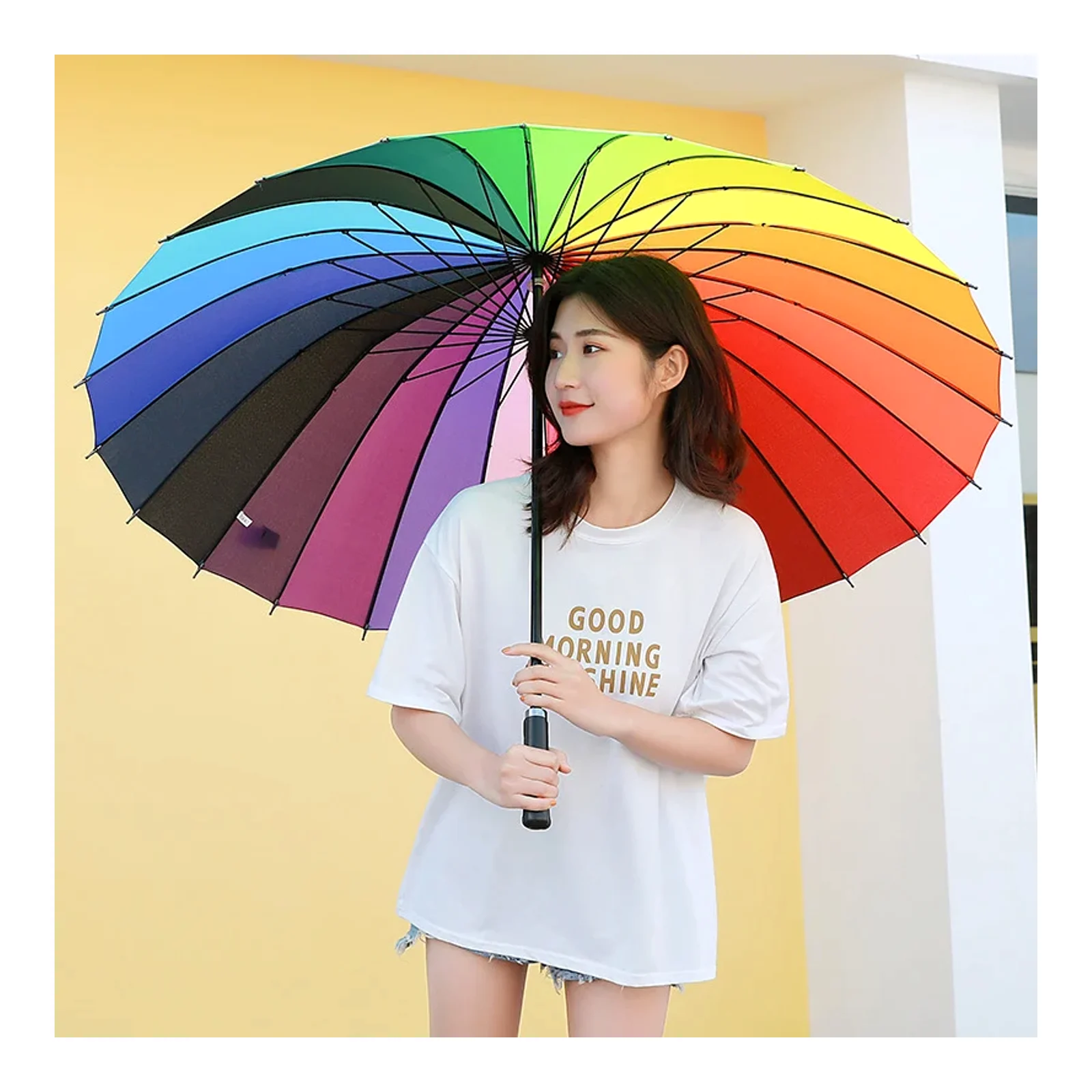ร่มกันลมด้ามยาว 24 กระดูก ร่มตรงคู่ขนาดใหญ่พิเศษที่แข็งแกร่งและเสริมแรงสำหรับผู้ชายและผู้หญิง ปรับแต่งได้