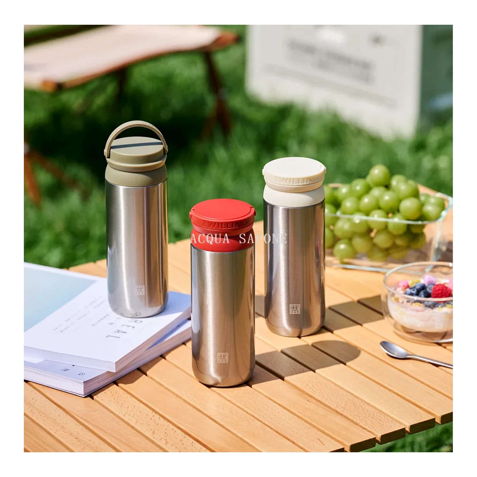 แก้วน้ำเก็บอุณหภูมิพร้อมที่กรองชาและหูหิ้ว Zwilling 450ml แก้วน้ำแคมป์ปิ้งกลางแจ้ง แก้วน้ำเก็บความเย็นสแตนเลส 316