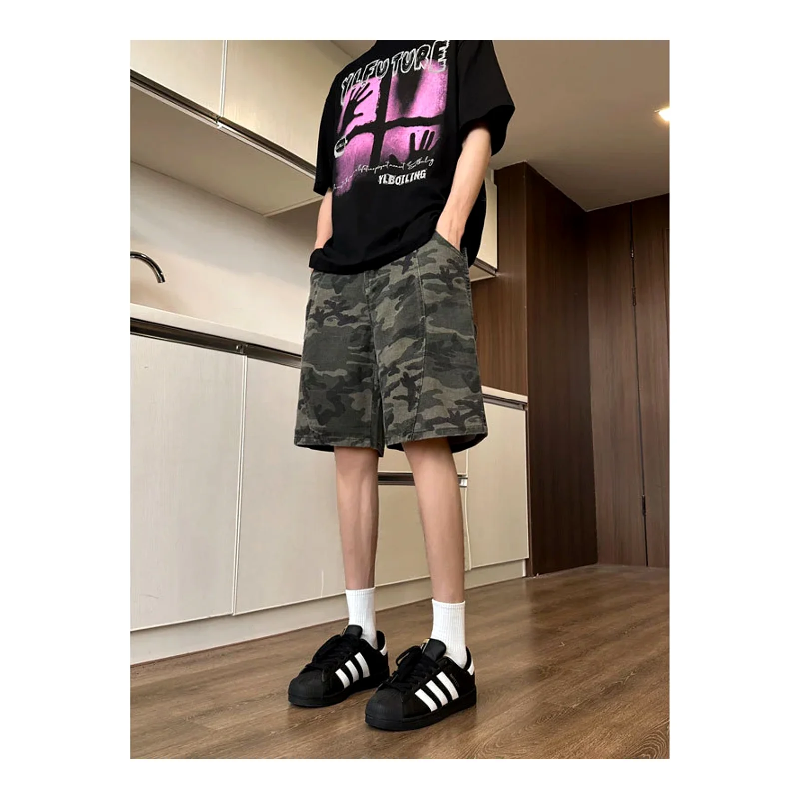 Camouflage casual denim shorts