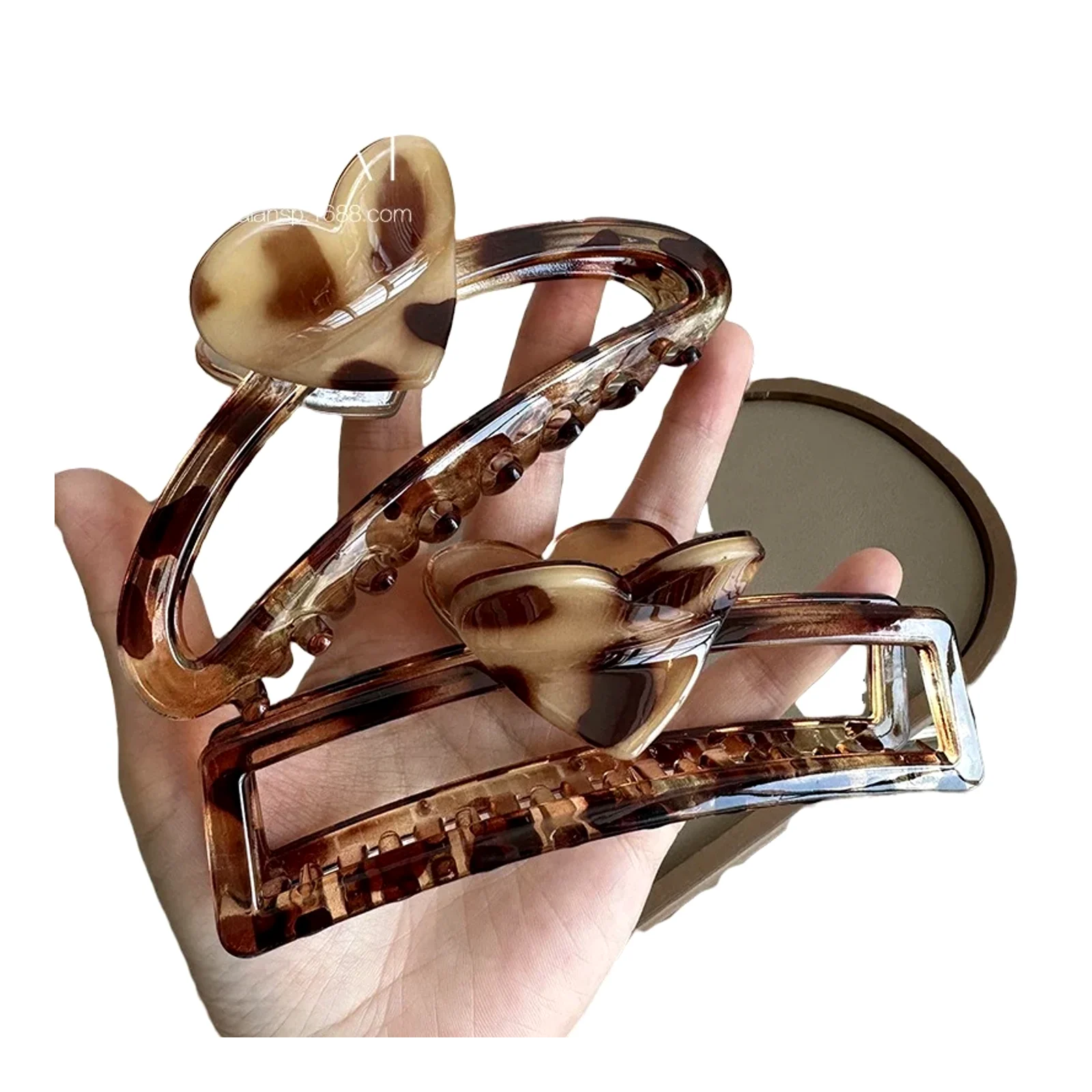 Korean-style Maillard leopard-print hair claw clip, large hollow shark clip hair clip hair accessory