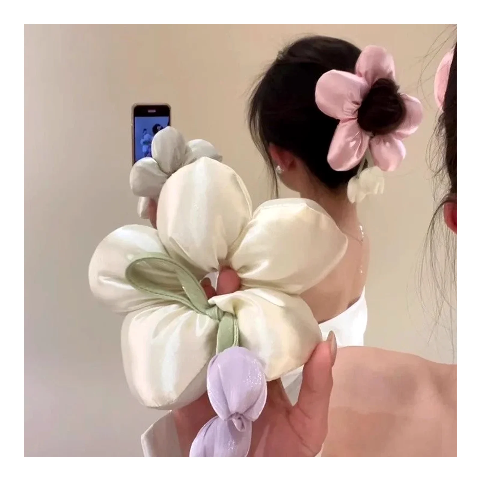 ยางรัดผมดอกทิวลิปแบบผูกโบว์ หนังยางยืดหยุ่นสูง เครื่องประดับผมใส่ได้ทุกโอกาส