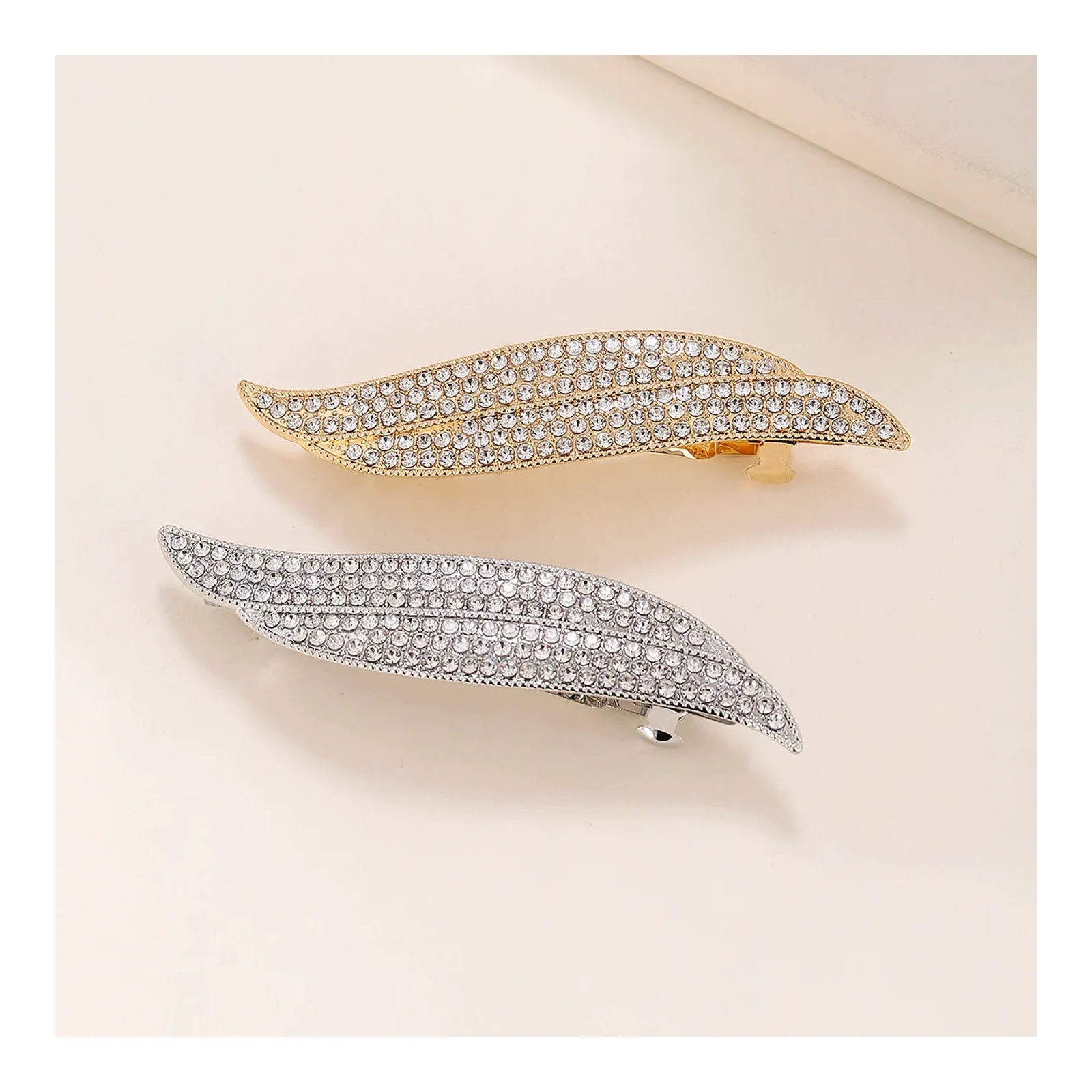 Rhinestone hairpin leaf full diamond hairpin spring clip ponytail clip hair accessories
