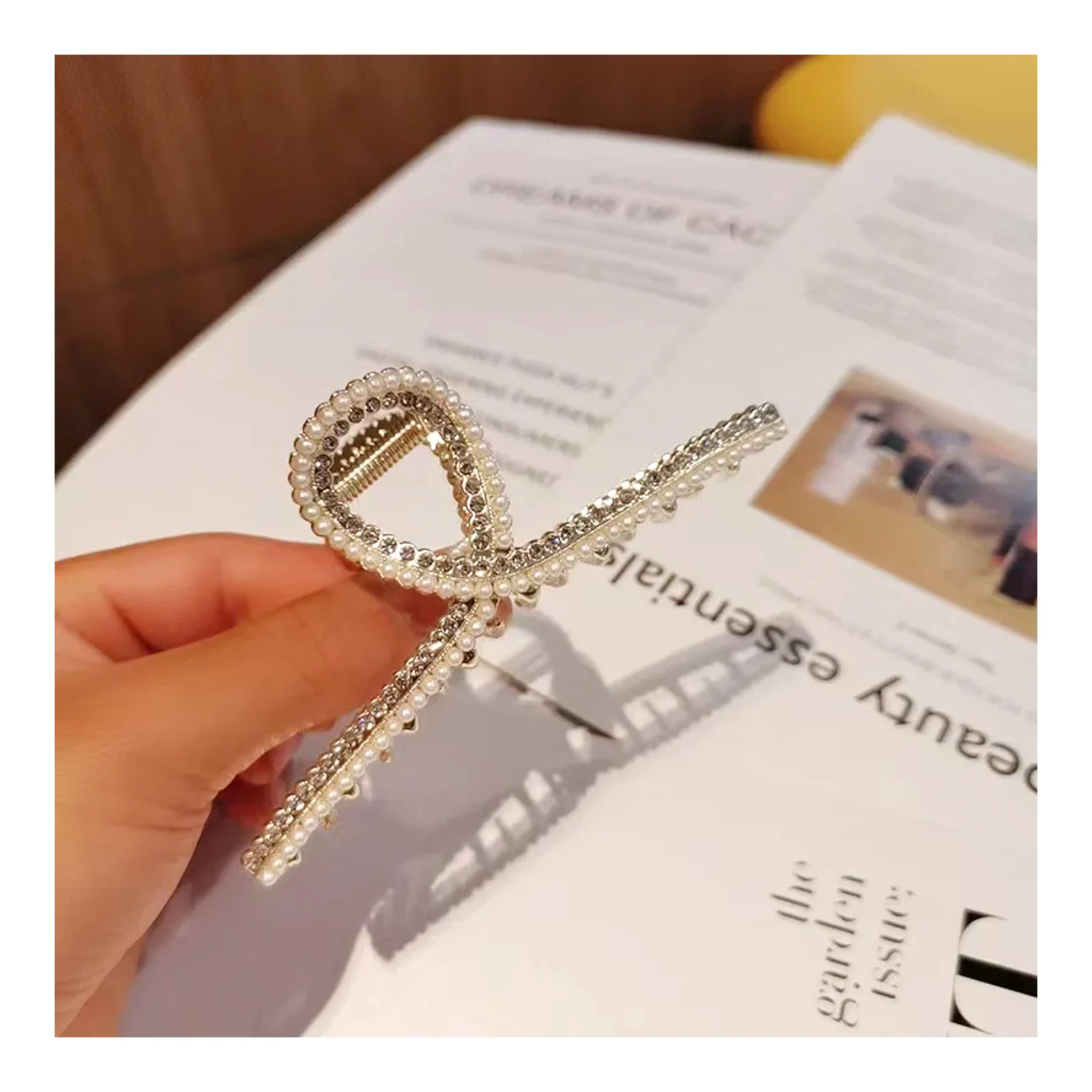 Klip rambut aloi saiz besar cakar yu untuk sanggul hiasan kepala rhinestone klip rambut rhinestone aksesori rambut wanita