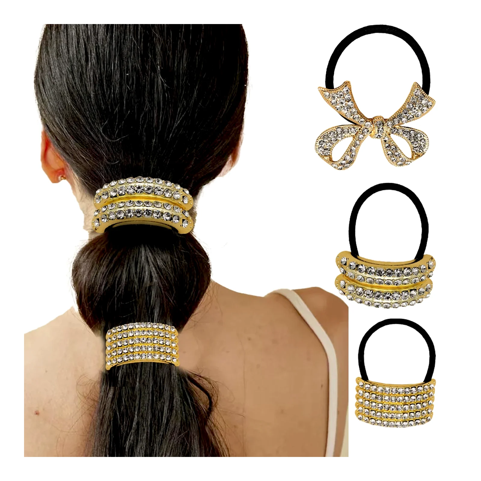 Aksesori kepala gaya Eropah dan Amerika, tali rambut ekor kuda, aksesori rambut retro, gelang rambut aloi dan rhinestone