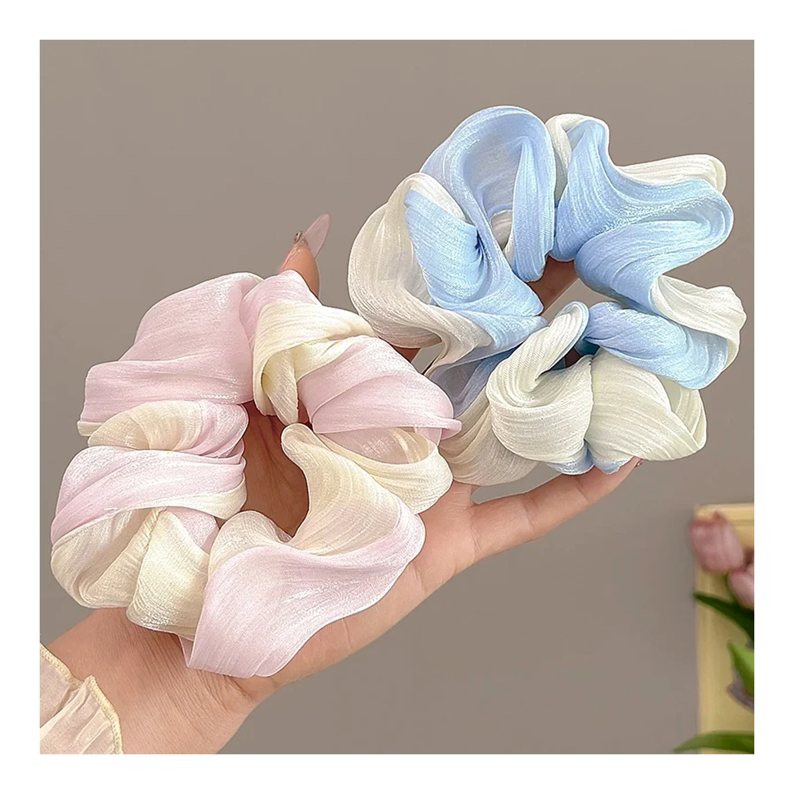 ยางรัดผมตาข่ายไล่เฉดสีสาวๆ หนังยางมัดผมตกแต่งทรงผม ฤดูร้อน
