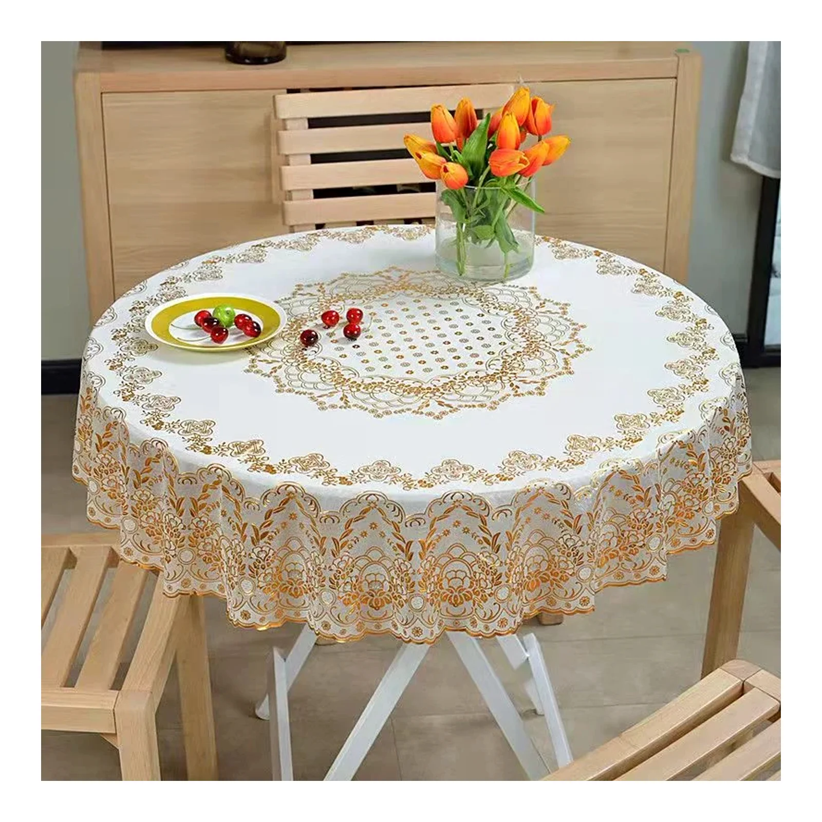 150cm Nordic light luxury gold-stamped cover cloth tablecloth minimalist round coffee table cloth dining table small round heat-resistant insulated fabric