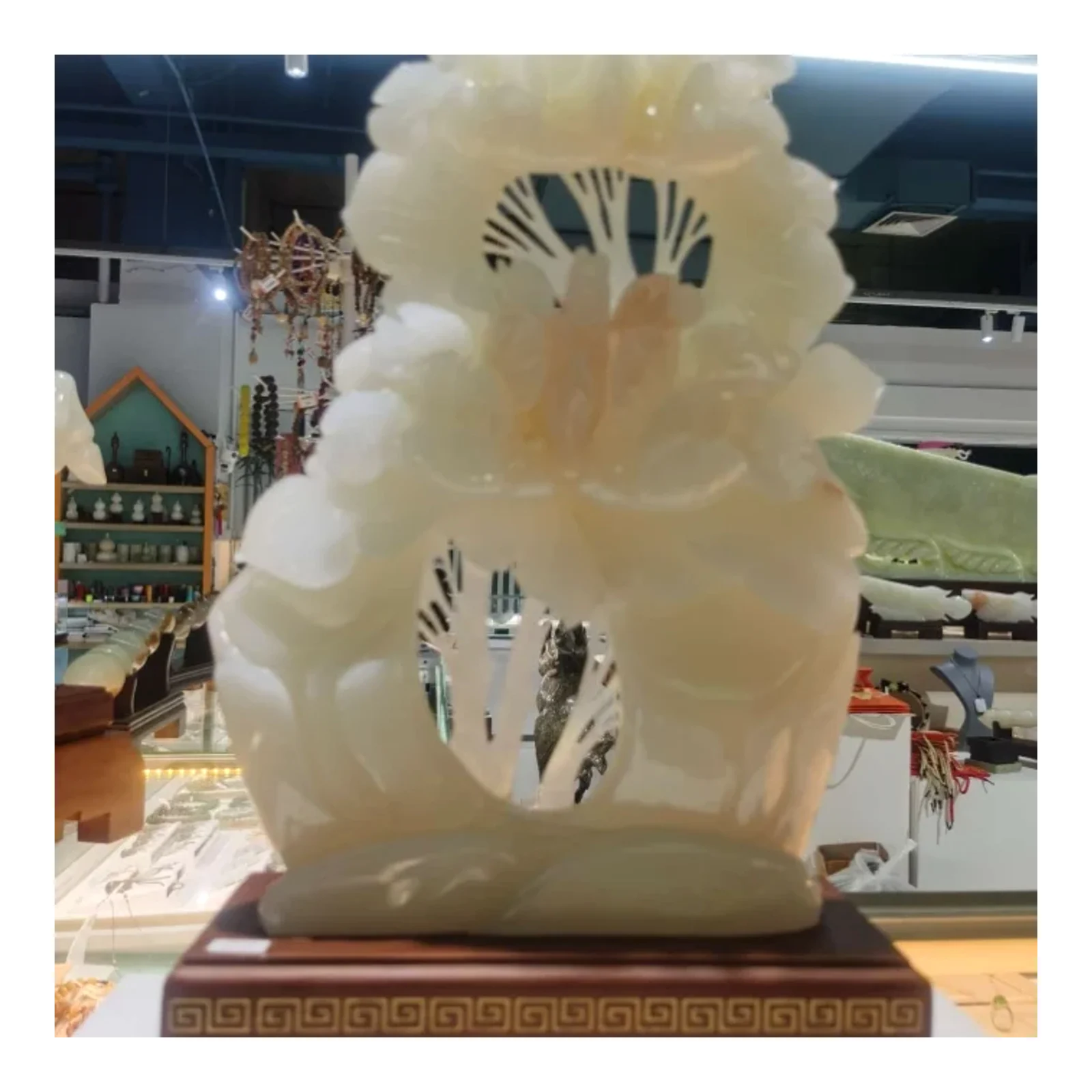 เครื่องประดับหยกธรรมชาติจากปากีสถาน ดอกไม้บานเต็มที่ 47*27 งานศิลปหัตถกรรม