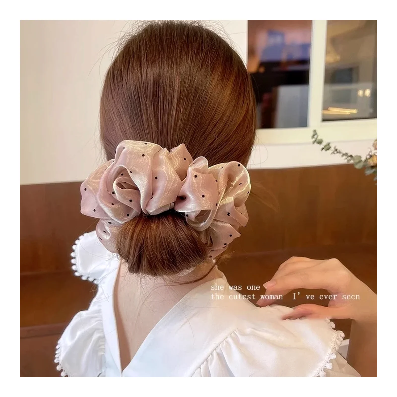 Gelang rambut gaya Perancis polka dot besar, gelang rambut jumbo, kain kasa berkilau, gradasi, bergaya, untuk sanggul, tali rambut ekor kuda, aksesori rambut