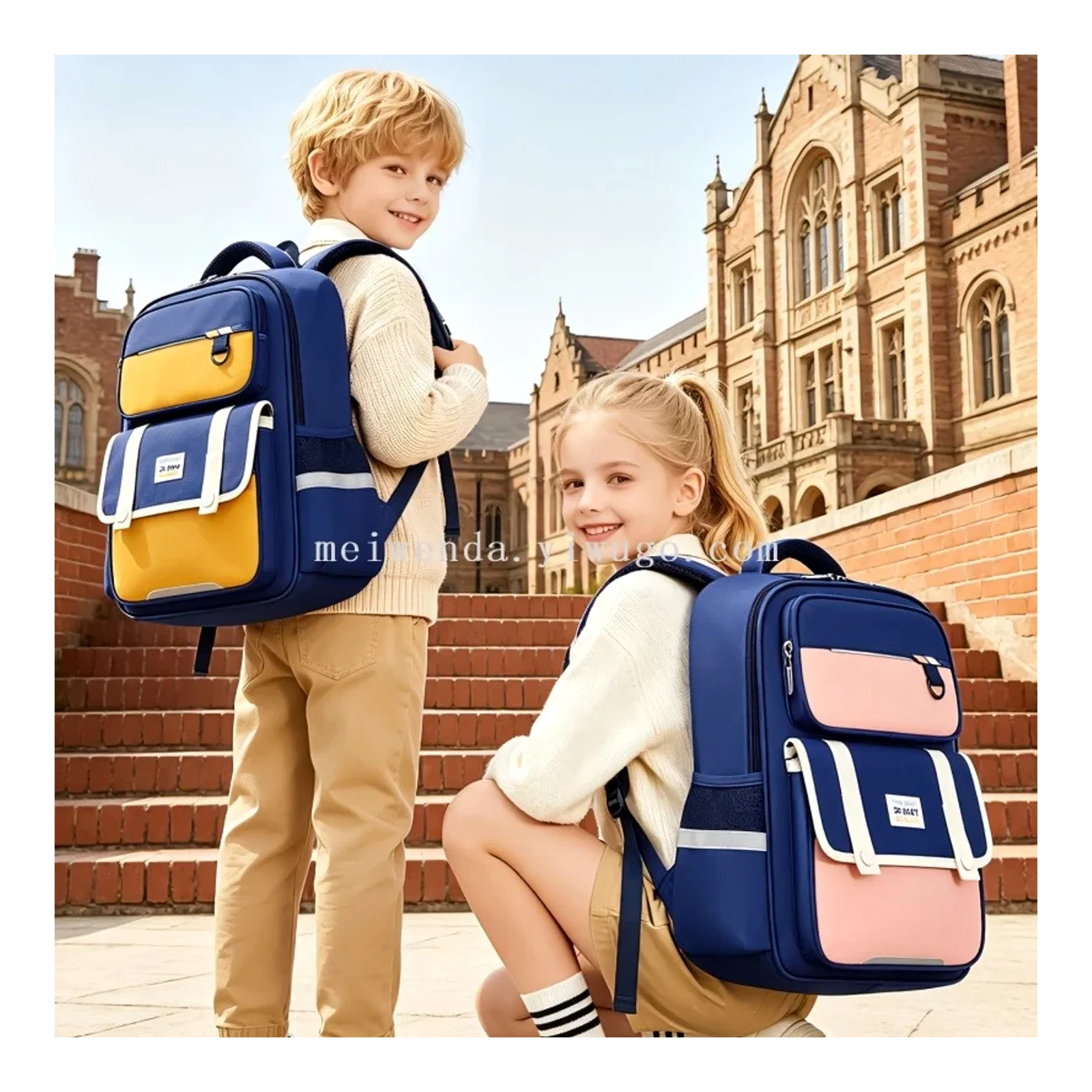 Fashionable Large-Capacity Spine-Protection Backpack for Students Grades 1-6, Lightweight Water-Resistant Double-Shoulder Bag