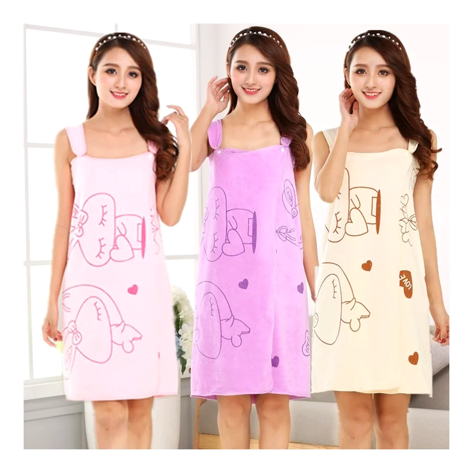 Versatile Wearable Bath Towel Beauty Salon Microfiber Cartoon Print Women's Camisole Bath Skirt Beach Towel