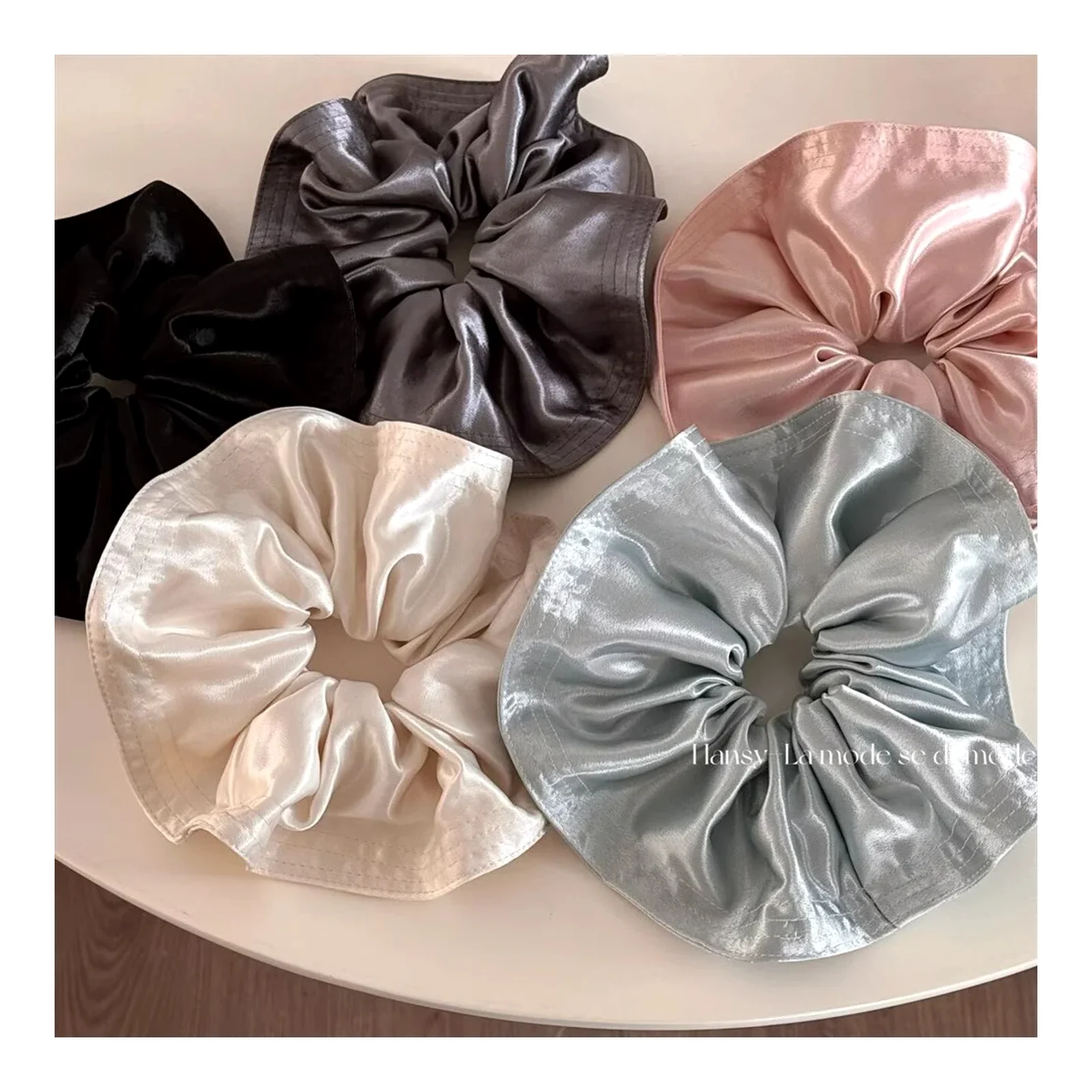 ยางรัดผมผ้าซาตินเงาแบบวินเทจฝรั่งเศส ที่รัดผมยางรัดผมสำหรับฤดูร้อน scrunchie
