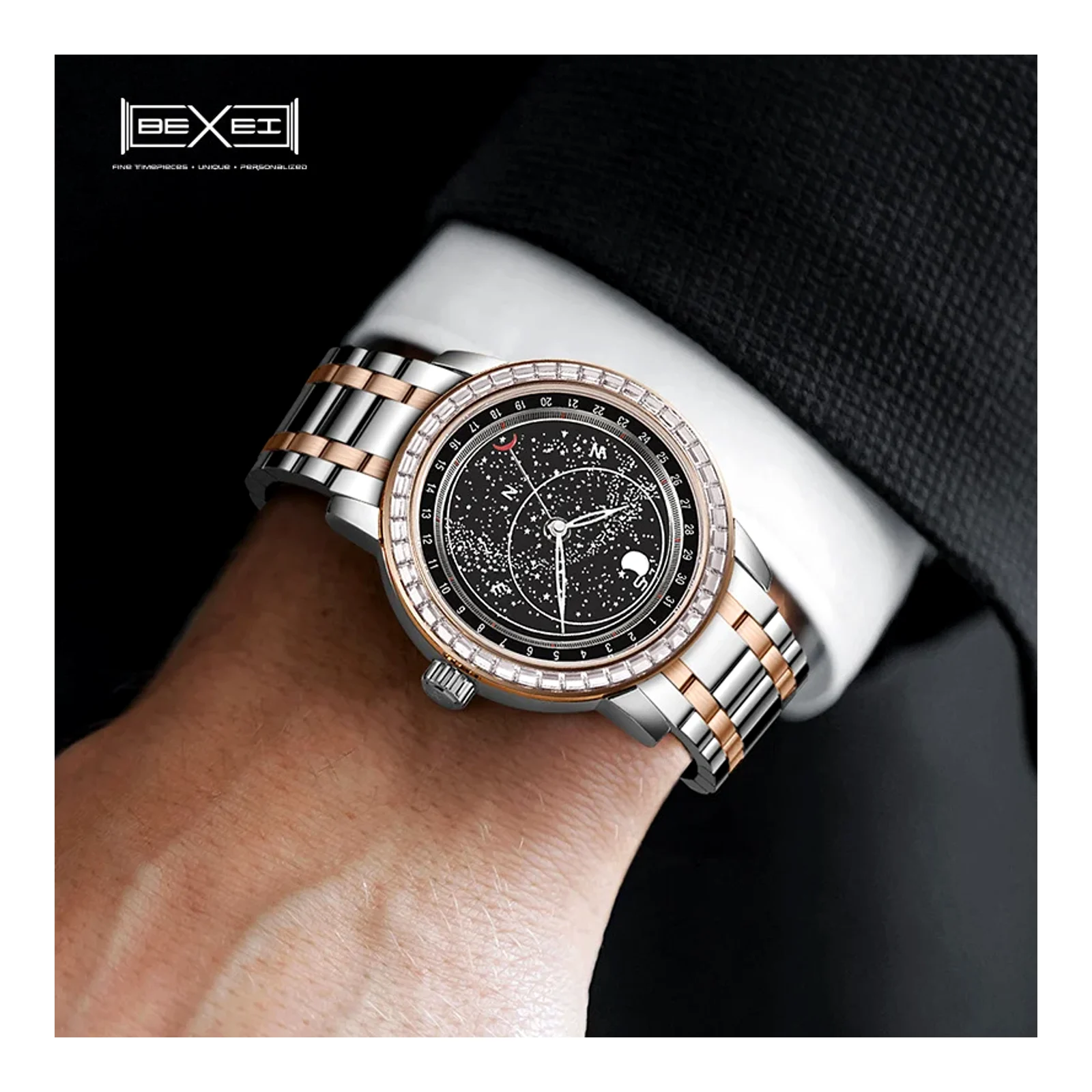BEXEI Galaxy Starry Sky Watch Gen 2 Multi-Function Steel Band Fully Automatic Men's Mechanical Watch
