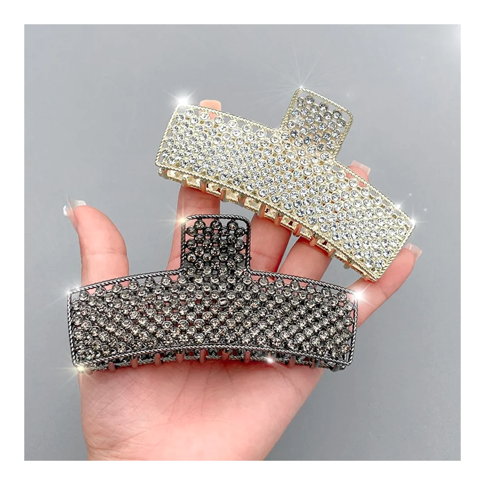 Korean-style full rhinestone metal hair claw clip vintage hair clip large hair claw hairpin updo shark clip