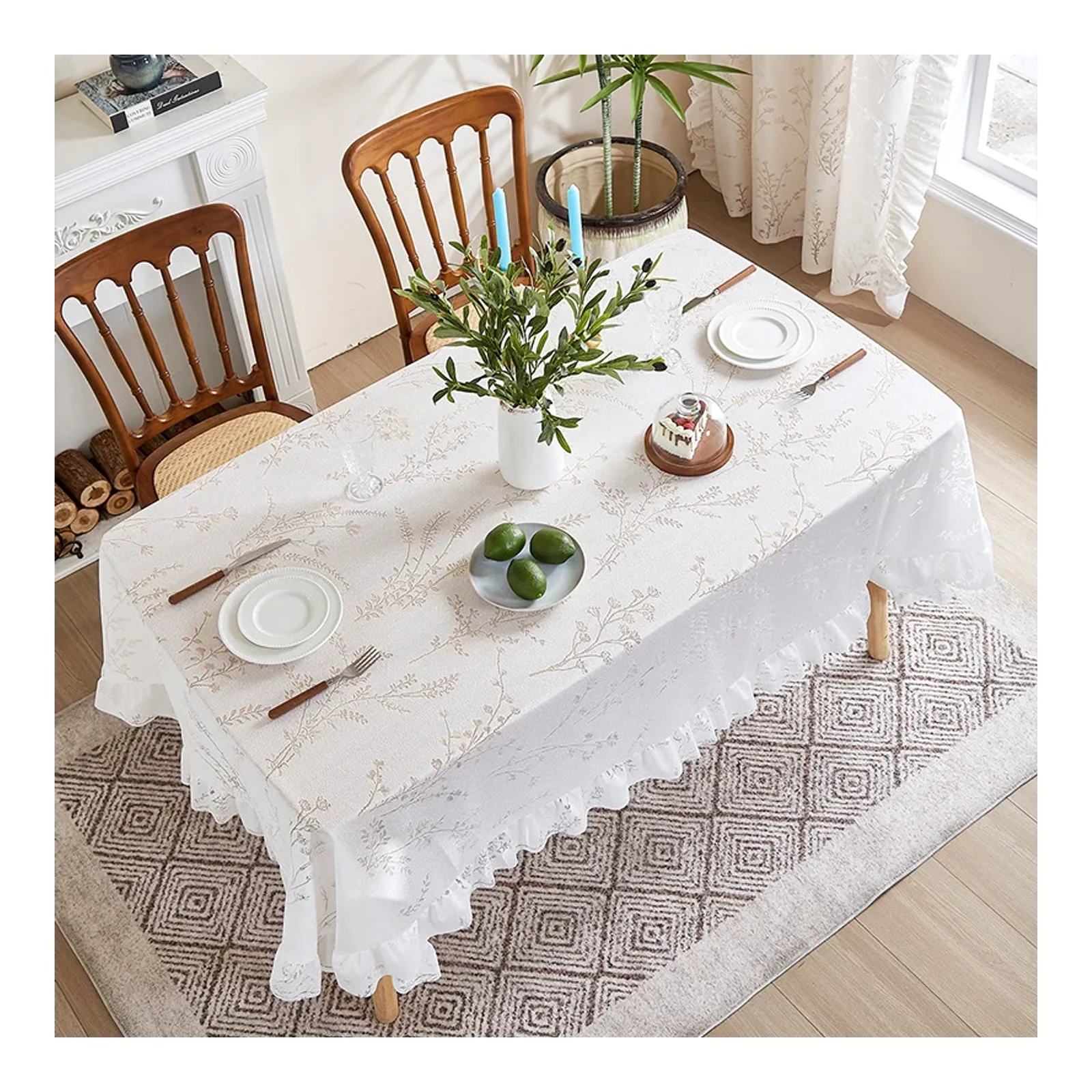 Cherish knitted American lavender pastoral lace tablecloth ruffled edge fabric anti-slip fabric anti-scalding table mat cloth table cloth