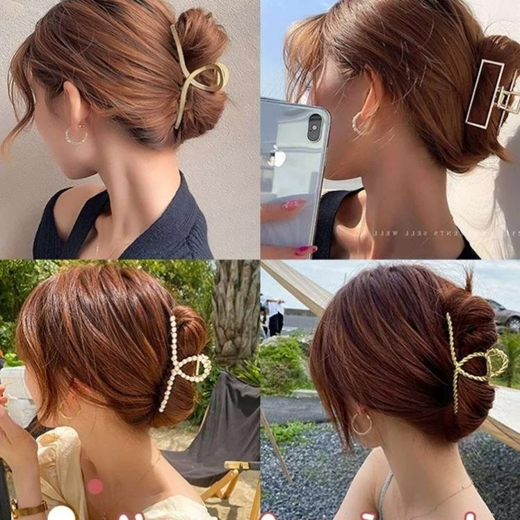 Korean hair clip headpiece metal large hair claw clip pearl hairpin hair accessory back of head elegant shark clip hair grab