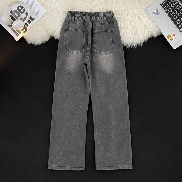 Quần jeans nam phong cách vintage Mỹ giặt wash phá hỏng lỗ thủng, quần dài ống thẳng đường phố, quần dài thường ngày rộng rãi suông ống rộng