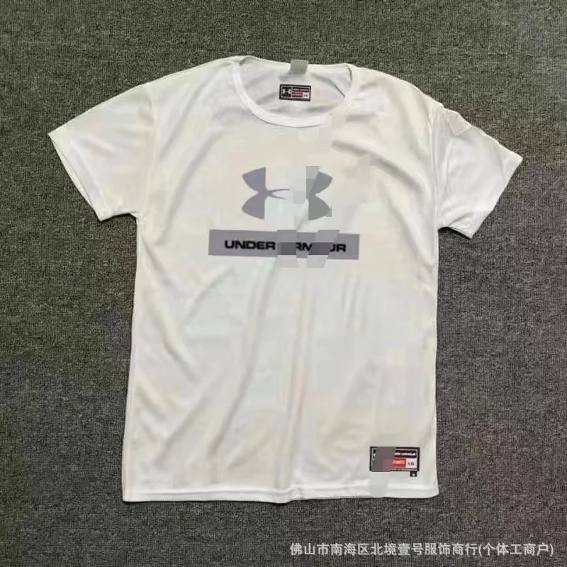 เสื้อออกกำลังกายผู้ชายฤดูร้อน แขนสั้นคอกลม ผ้าแห้งเร็ว สำหรับกลางแจ้ง บาสเก็ตบอล ลำลอง วิ่ง ฟิตเนส สีขาว