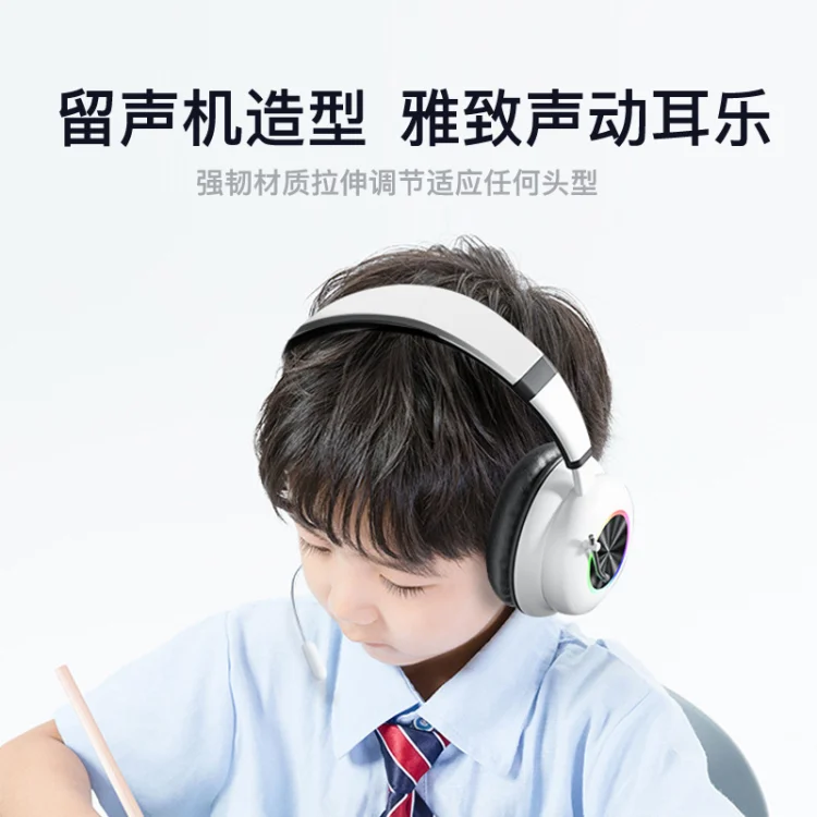 หูฟังอินเอียร์ดีไซน์เครื่องเล่นแผ่นเสียงวินเทจพร้อมไฟ RGB แบบสวมศีรษะบลูทูธ KE-29