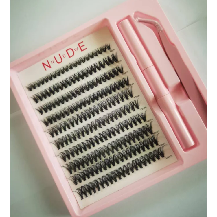 30D Large Capacity Double Eyelid Ten-Row Hot Melt Cluster Lash Glue Tweezers Set False Eyelashes Single Cluster Eyelashes