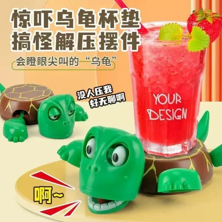 ที่รองแก้วเต่า 3D สร้างสรรค์ น่ารัก ตลกขบขัน ที่รองแก้วชา กดแล้วเบิกตา กางแขนขา ที่รองแก้วเต่า ของเล่น