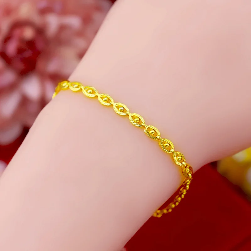 ខ្សែដៃភ្នែកផូនិក ពណ៌មាស 24K បច្ចេកវិទ្យាវ៉ាគុយម៉ូ មិនរលាយពណ៌យូរ ខ្សែដៃគ្រាប់មូលភ្នែក ខ្សែដៃស្តើង គ្រឿងអលង្ការម៉ូដសម្រាប់ស្ត្រី