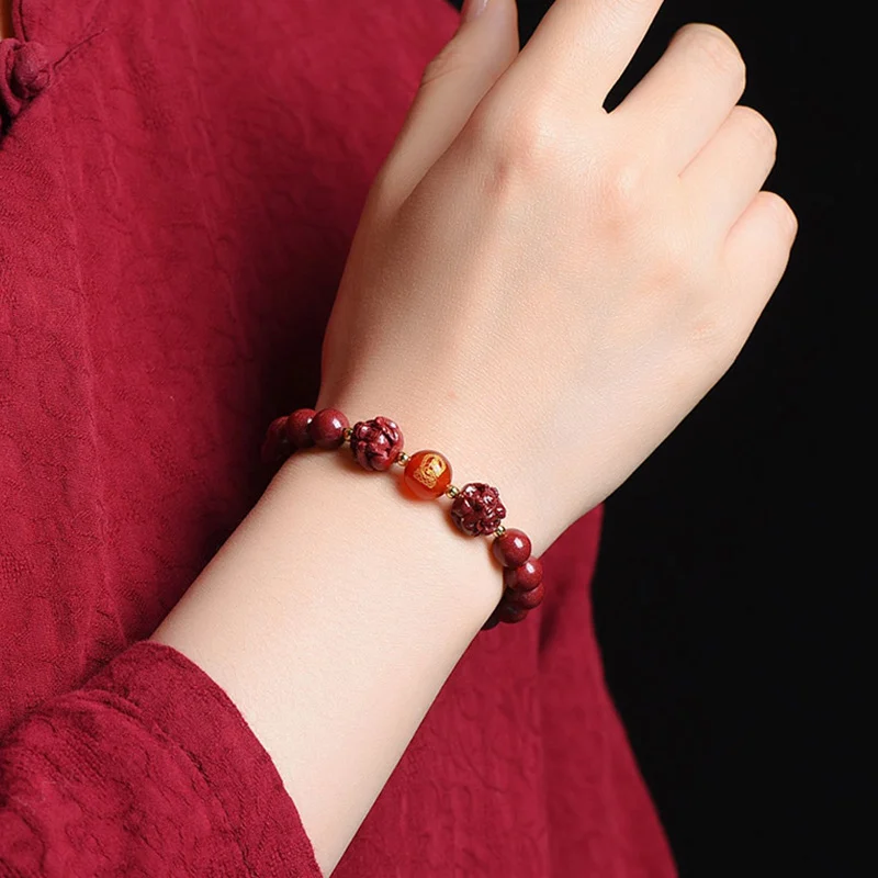 Three Harmony Six Harmony Cinnabar Bracelet High Content Natal Buddha Guardian Deity for Men and Women New Year