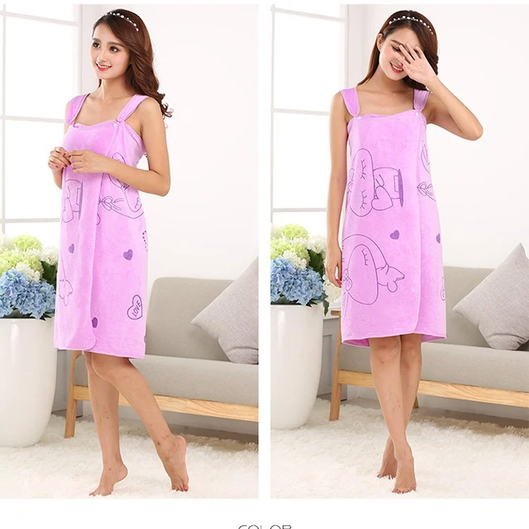 Versatile Wearable Bath Towel Beauty Salon Microfiber Cartoon Print Women's Camisole Bath Skirt Beach Towel