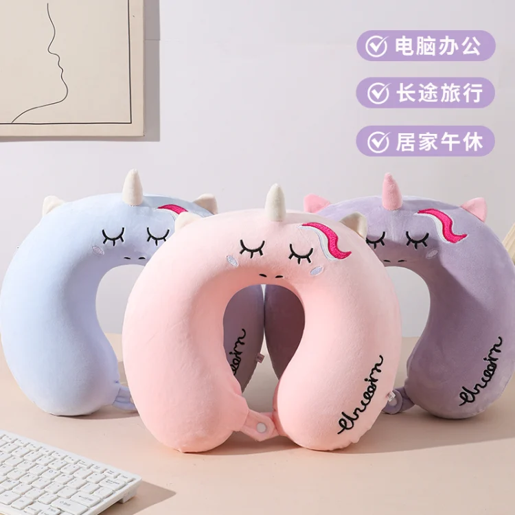 Unicorn Memory Foam ក្បាលមូលរាង U-shaped ខ្នើយកតុក្កតា ខ្នើយសម្រាប់ជិះយន្តហោះ កៅអីចល័តសម្រាប់រថយន្ត ប្រើកសិស្ស