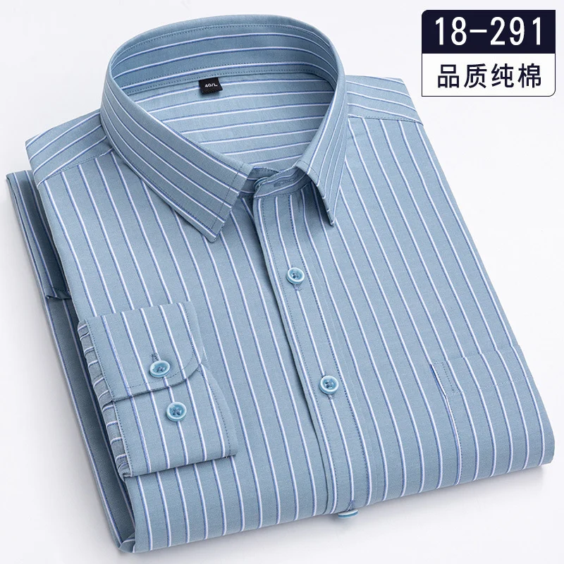 Men's Spring and Autumn Long-Sleeve Shirt, Pure Cotton Casual Shirt, 100% Cotton Plaid Shirt, Striped Shirt, One Piece