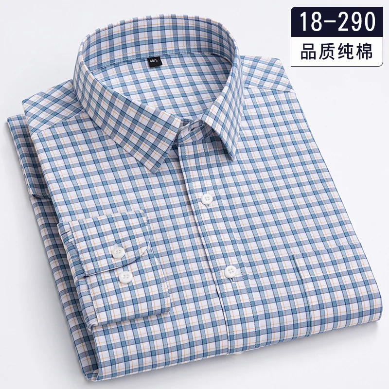 Men's Spring and Autumn Long-Sleeve Shirt, Pure Cotton Casual Shirt, 100% Cotton Plaid Shirt, Striped Shirt, One Piece
