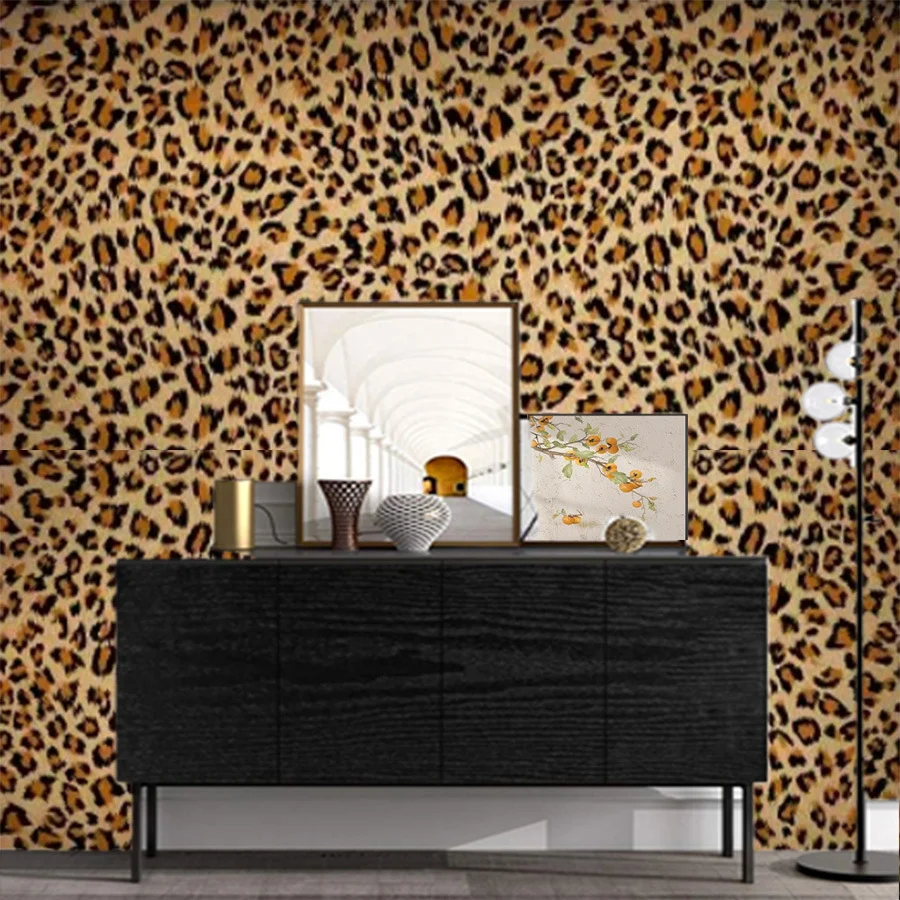 วอลเปเปอร์ติดผนังลายเสือดาวติดเองได้ ตกแต่งบ้าน ผนังหลังทีวี สติกเกอร์ PVC wallpaper