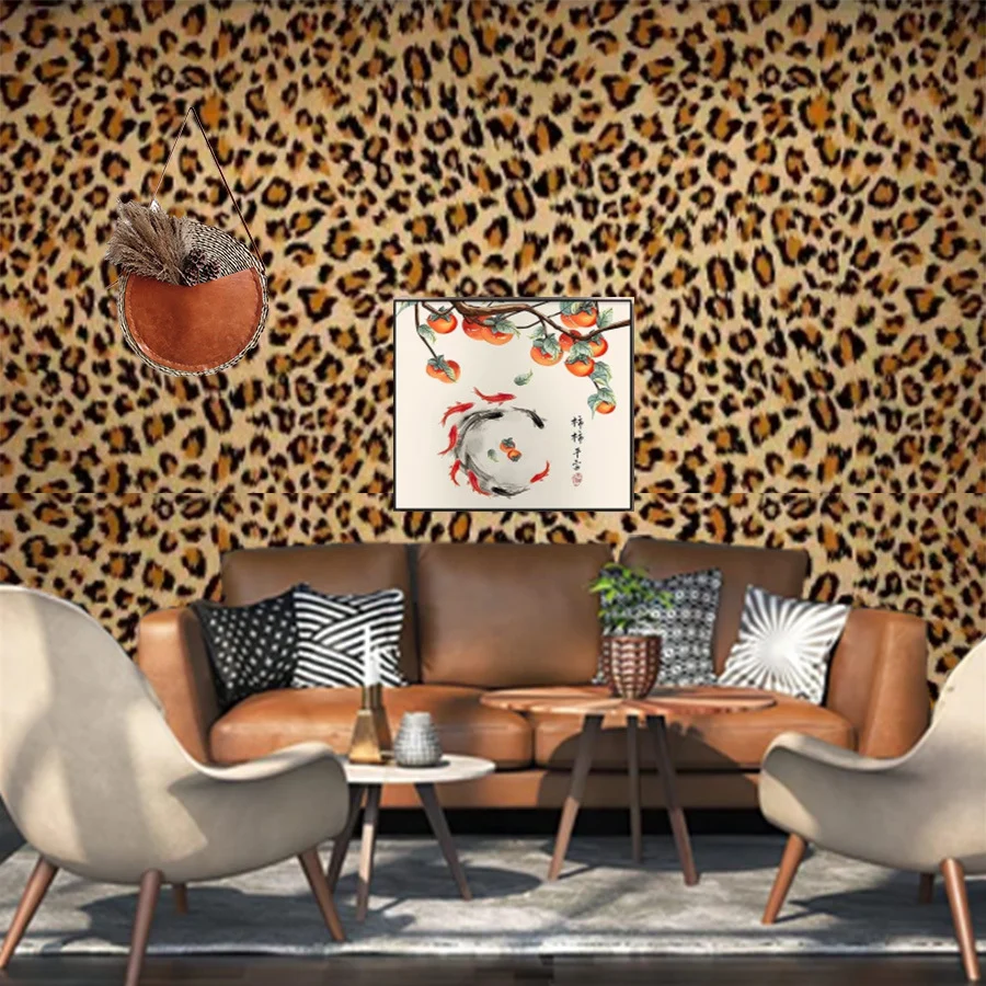 วอลเปเปอร์ติดผนังลายเสือดาวติดเองได้ ตกแต่งบ้าน ผนังหลังทีวี สติกเกอร์ PVC wallpaper