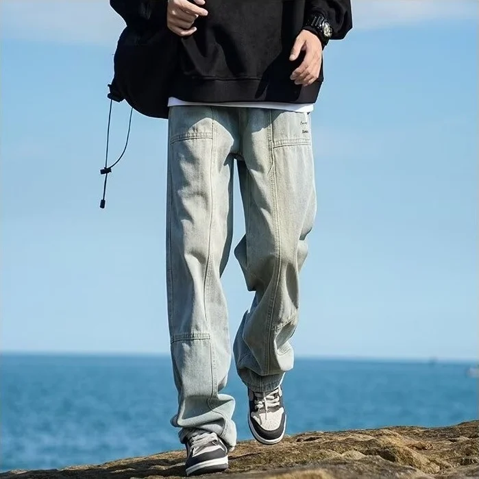 American vibe jeans men's spring and autumn 2025 high street fashion brand straight-leg loose casual washed long pants