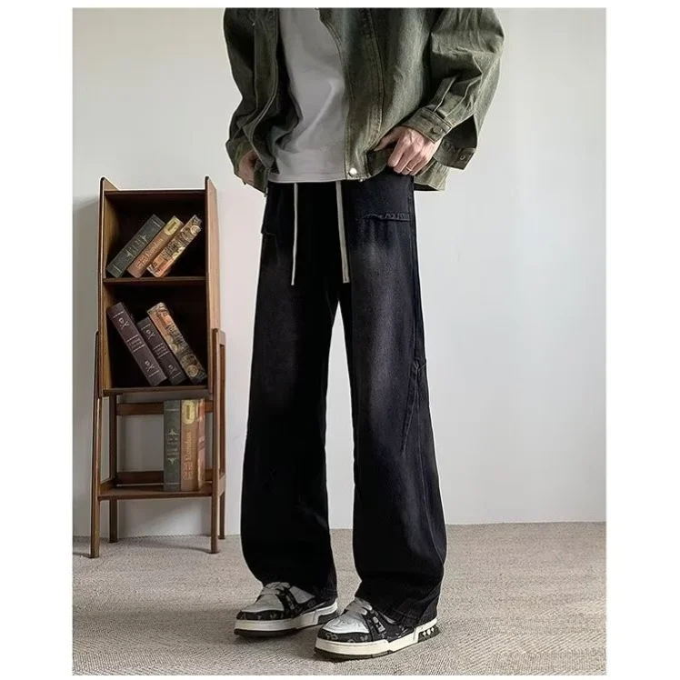 American high street vintage washed trendy wide-leg pants loose straight casual pants jeans long trousers
