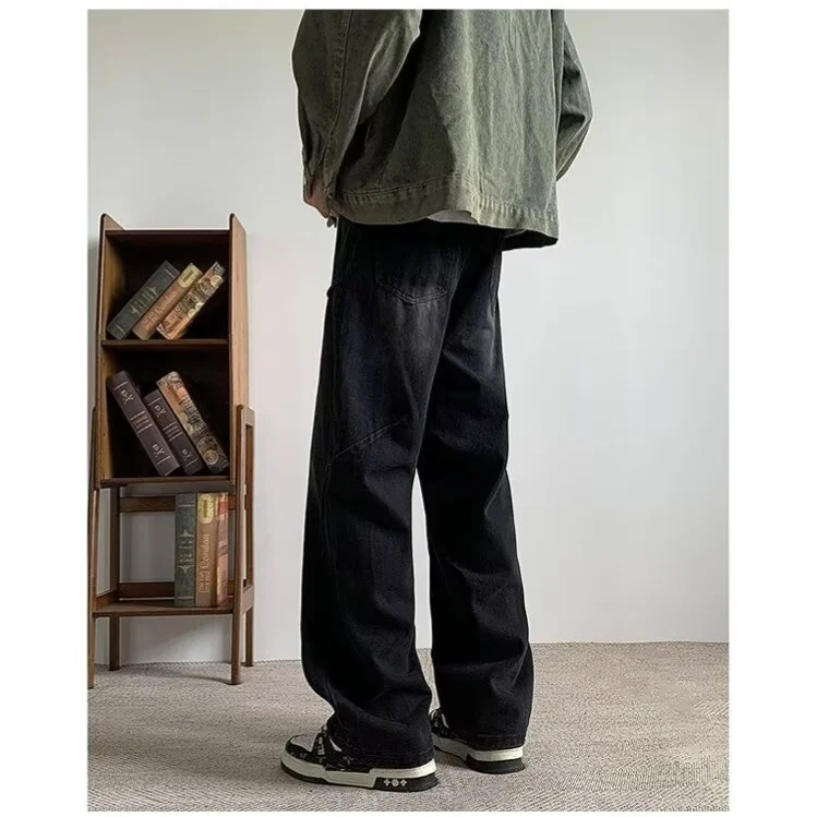American high street vintage washed trendy wide-leg pants loose straight casual pants jeans long trousers