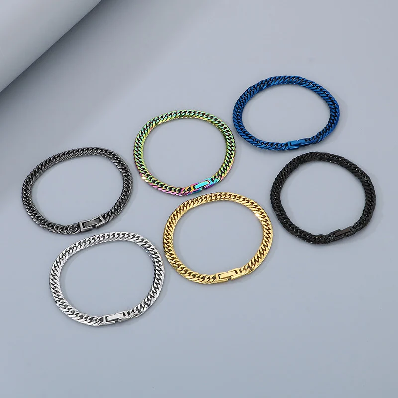 เครื่องประดับคอผู้ชายสไตล์ครีเอทีฟหลายสี หัวเข็มขัดเครื่องประดับไทเทเนียมสแตนเลส สายโซ่แบบม้าถัก ขอบตัด 7/8 มม. แฟชั่นสไตล์ยุโรปอเมริกา บุคลิกเฉพาะตัว