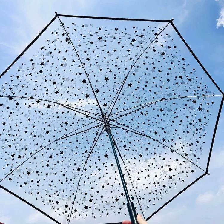 ร่มกันฝนก้านตรงโปร่งใสลายดาวเต็มฟ้า สำหรับผู้หญิง น้ำหนักเบาพิเศษ สไตล์เกาหลี ป่าสไตล์ ins เสริมความแข็งแรงกันลม สำหรับนักเรียนมัธยมปลาย