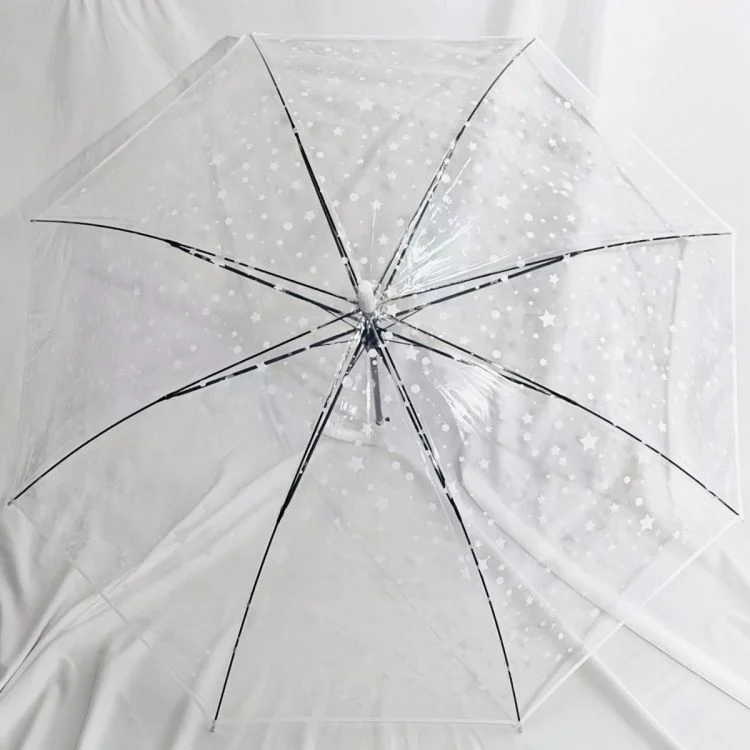ร่มกันฝนก้านตรงโปร่งใสลายดาวเต็มฟ้า สำหรับผู้หญิง น้ำหนักเบาพิเศษ สไตล์เกาหลี ป่าสไตล์ ins เสริมความแข็งแรงกันลม สำหรับนักเรียนมัธยมปลาย
