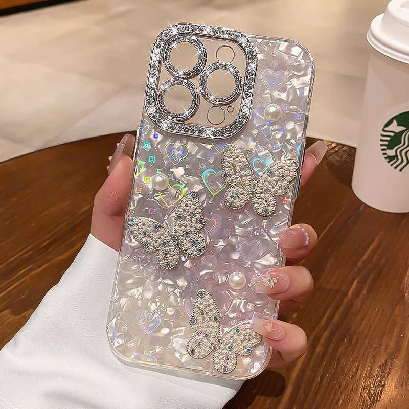Gaya mewah ringan sesuai untuk sarung telefon Apple 17PROMAX 16 mutiara reben 15PRO rantai tangan kreatif 3D wanita