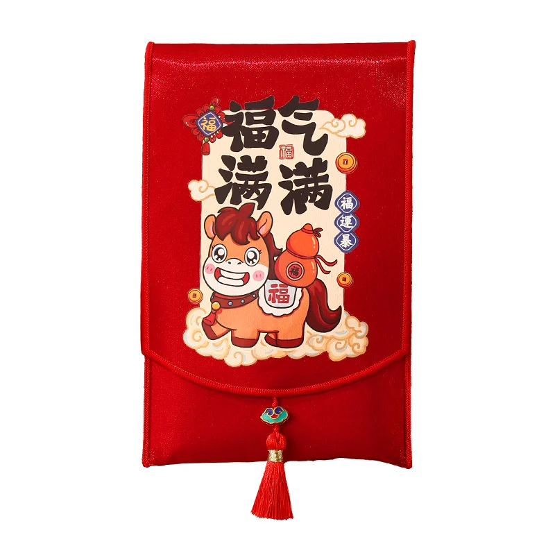 Angpau Tahun Baru 2026 khas untuk Tahun Baru Cina, sampul merah kreatif, kartun Tahun Kuda, beg angpau fabrik, barangan Tahun Baru