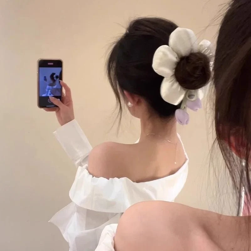 ยางรัดผมดอกทิวลิปแบบผูกโบว์ หนังยางยืดหยุ่นสูง เครื่องประดับผมใส่ได้ทุกโอกาส