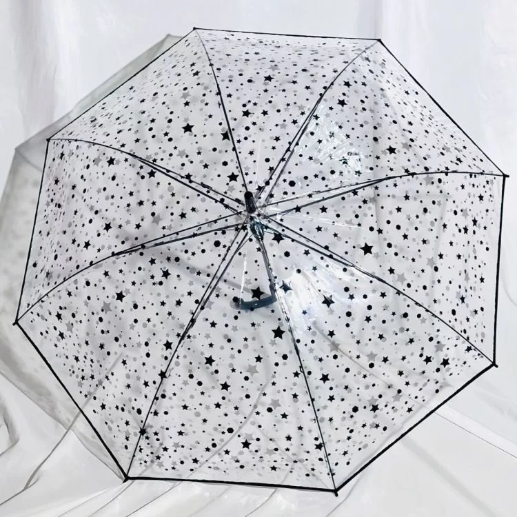 ร่มกันฝนก้านตรงโปร่งใสลายดาวเต็มฟ้า สำหรับผู้หญิง น้ำหนักเบาพิเศษ สไตล์เกาหลี ป่าสไตล์ ins เสริมความแข็งแรงกันลม สำหรับนักเรียนมัธยมปลาย