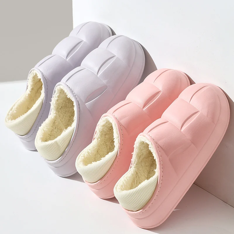 รองเท้าแตะผ้าฝ้ายกันน้ำแบบมีส้น สำหรับผู้หญิง ฤดูใบไม้ร่วงฤดูหนาว ใส่ในบ้าน พื้นหนา EVA รองเท้าแตะผ้าฝ้าย ใส่ได้ทั่วไป อบอุ่น ใส่ข้างนอกได้
